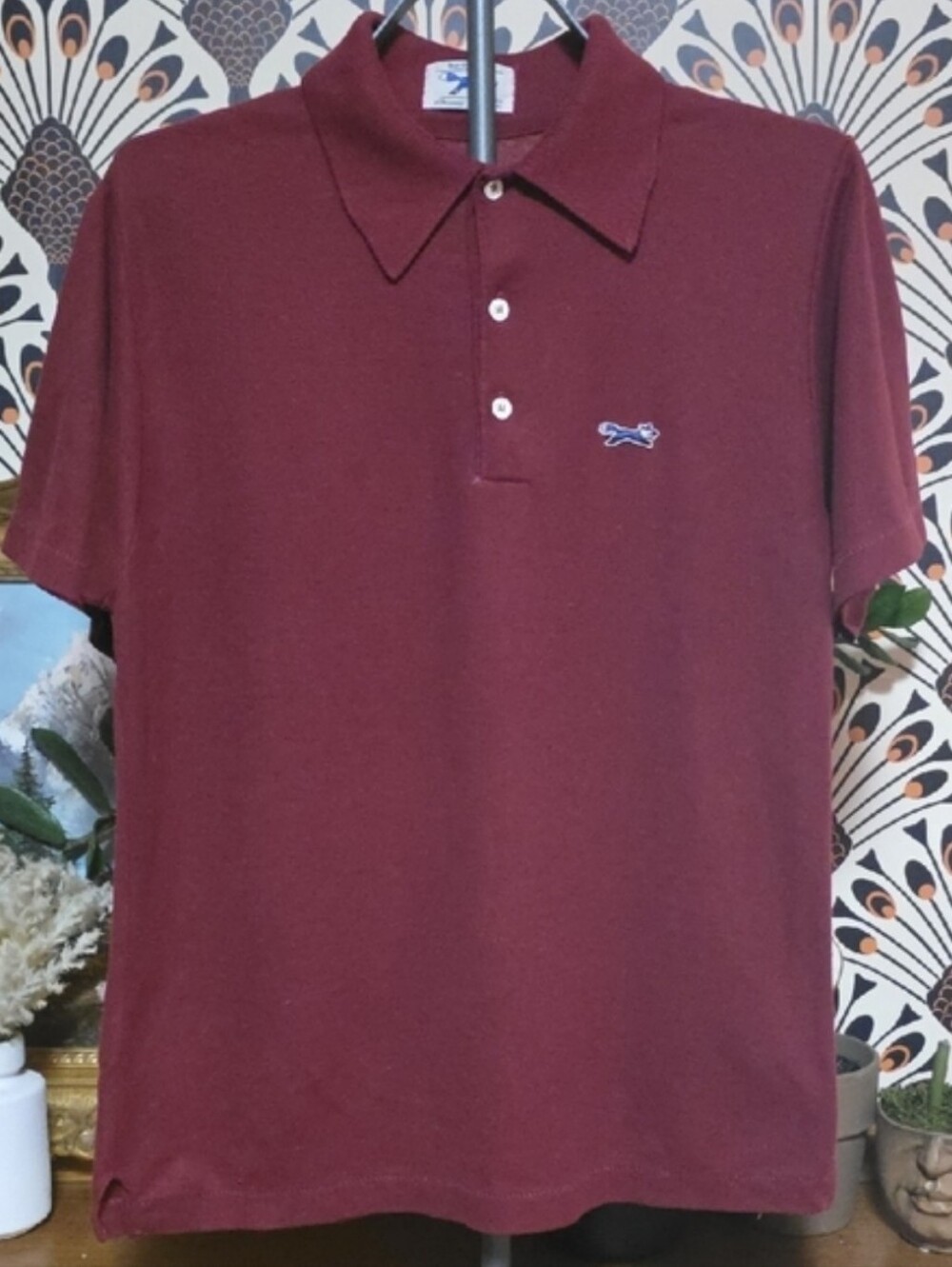 Vintage jcpenney Men's Burgundy Polo with Embroidered Fox Logo